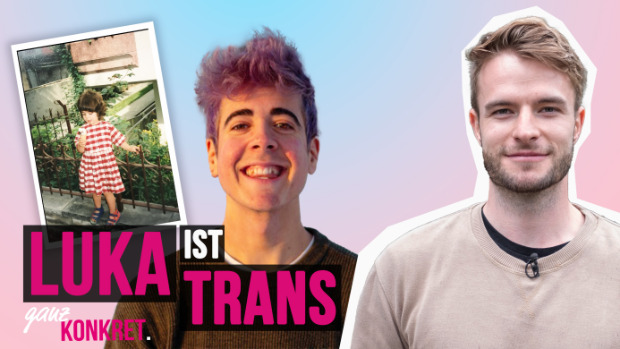 Titelbild der Folge mit Moderator Maxi und dem Influencer und Transmann Luka