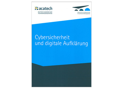Das Bild zeigt den Titel "Cybersicherheit und digitale Aufklärung" auf blauen Untergründen. In einer Ecke ist das Logo der Bayerischen Landeszentrale abgebildet