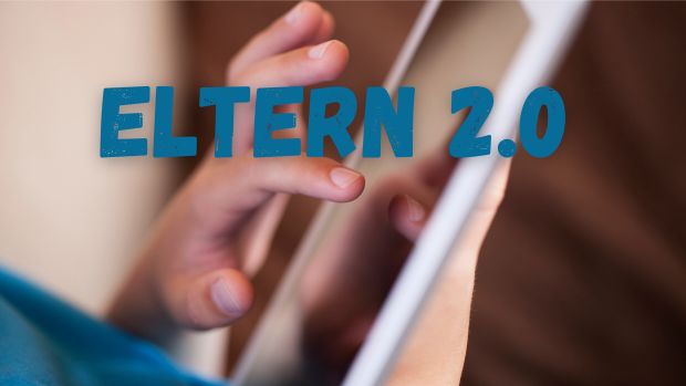 Titelbild Veranstaltung "Eltern 2.0" - im Hintergrund Kinderhand die auf Tablet nutzt